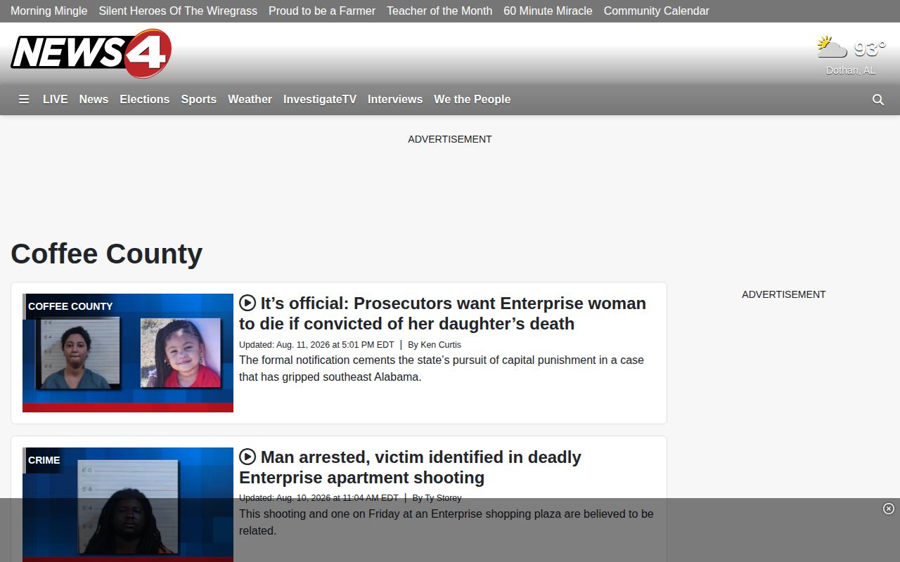 WTVY Coffee County crime news and arrest coverage page
