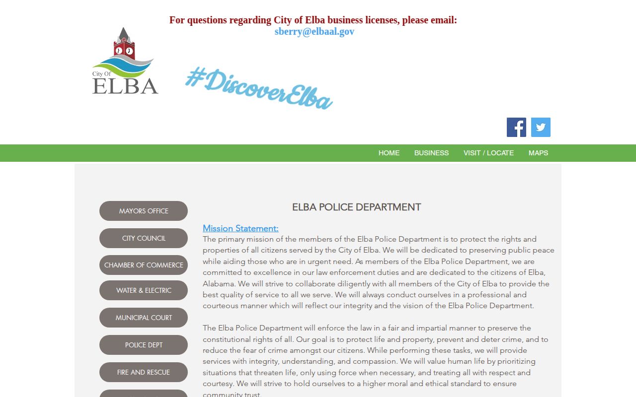 Elba Police Department official arrest records contact page in Coffee County